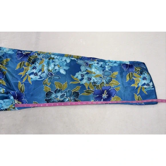 Vintage California Dynasty Blue Floral Satin Pajama Lounge Set Top Pants Medium - Picture 15 of 16